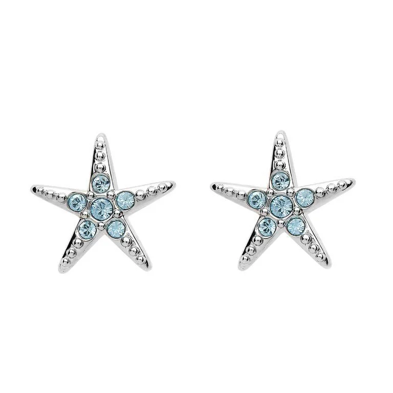 Gemstone and Diamond Drop Earrings for Opulence -Stud Star Fish Earrings With Aqua Swarovski® Crystals