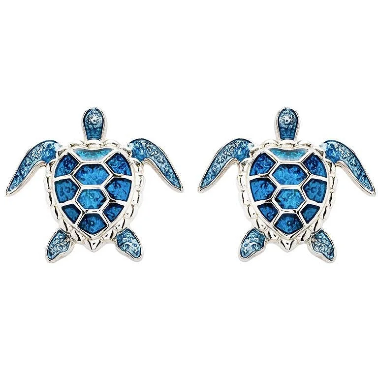 Crystal and Pearl Drop Earrings for Glamour -Stud Turtle Earrings With Blue Swarovski® Crystals