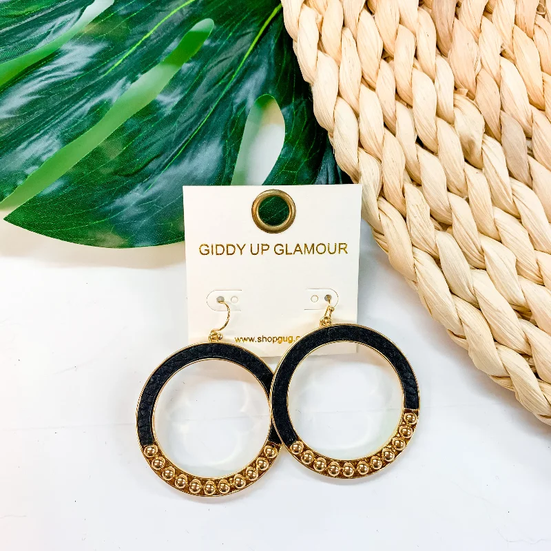 Drop Earrings for Birthday Celebration -Subtle Style Circle Earrings with Gold Accents in Black