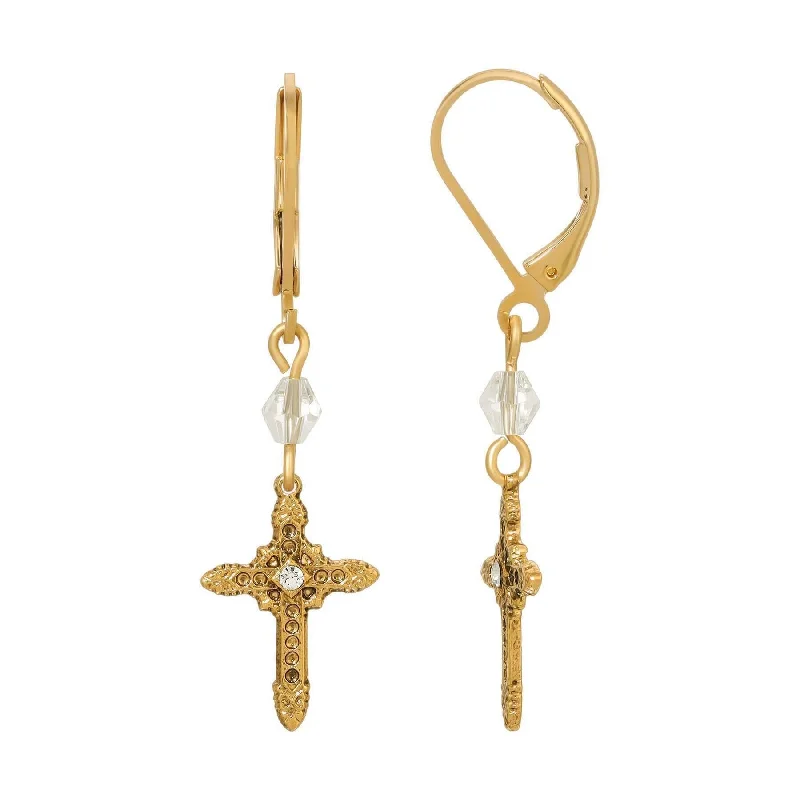 Hypoallergenic Drop Earrings for Sensitive -Symbols Of Faith Ornate Cross With Crystal & Lantern Bead Dangling Earrings