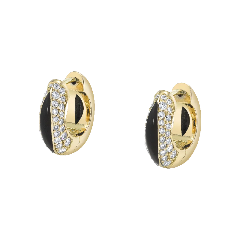 Star Shaped Drop Earrings for Charm -The Perfect Huggie Earring with Black Jade Inlay and Diamond Pave