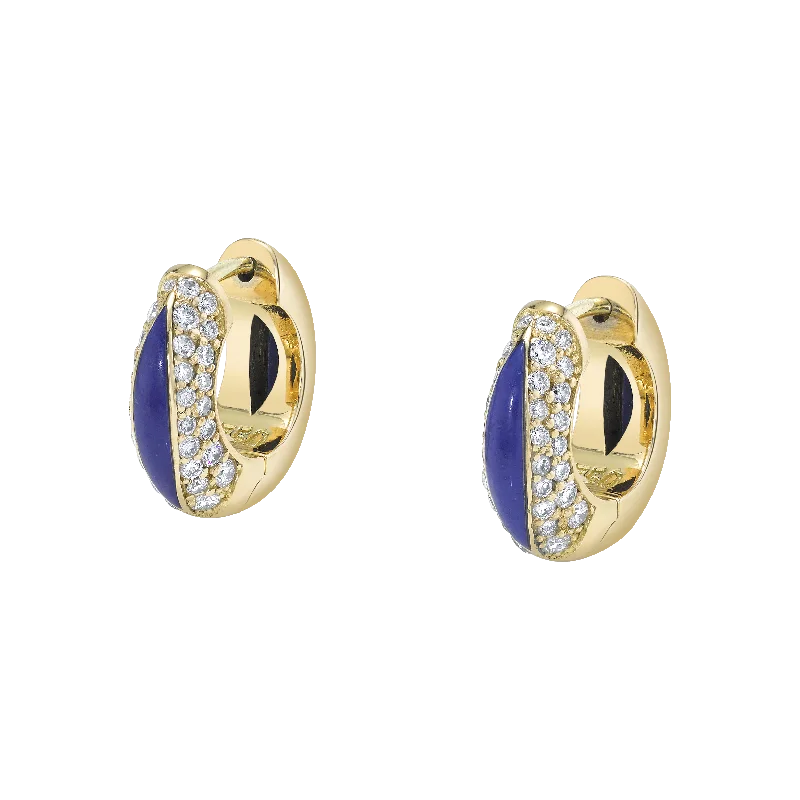 Vintage Drop Earrings with Patina -The Perfect Huggie Earring with Blue Enamel and Diamond Pave