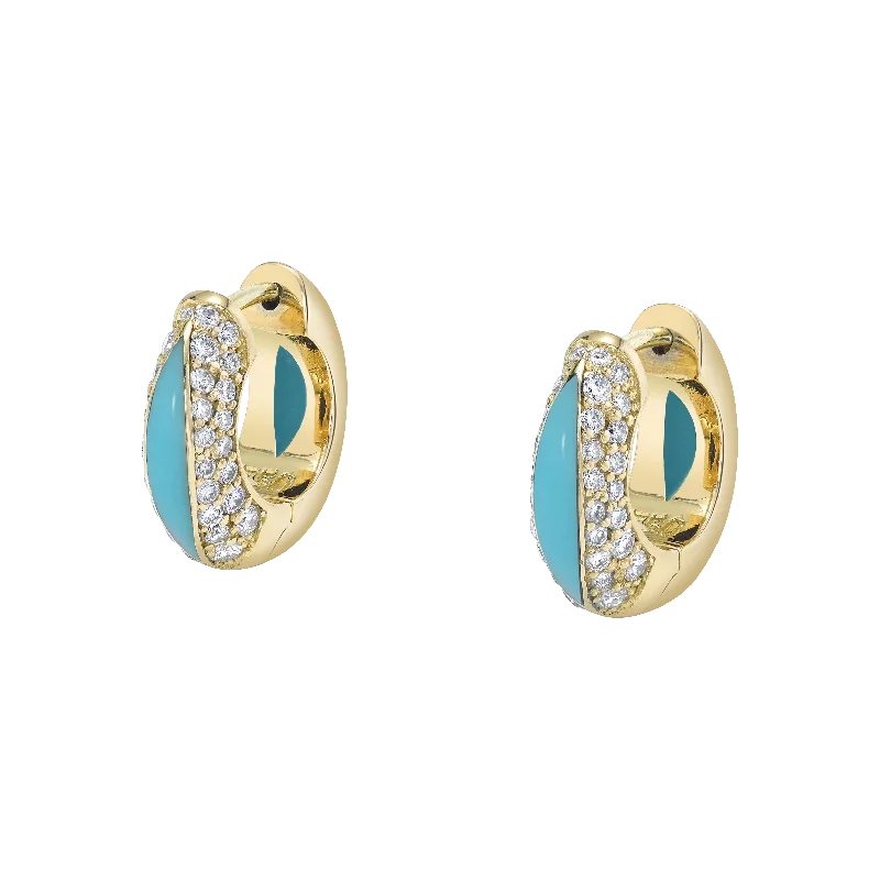 Heart Shaped Drop Earrings for Love -The Perfect Huggie Earring with Turquoise Inlay and Diamond Pave