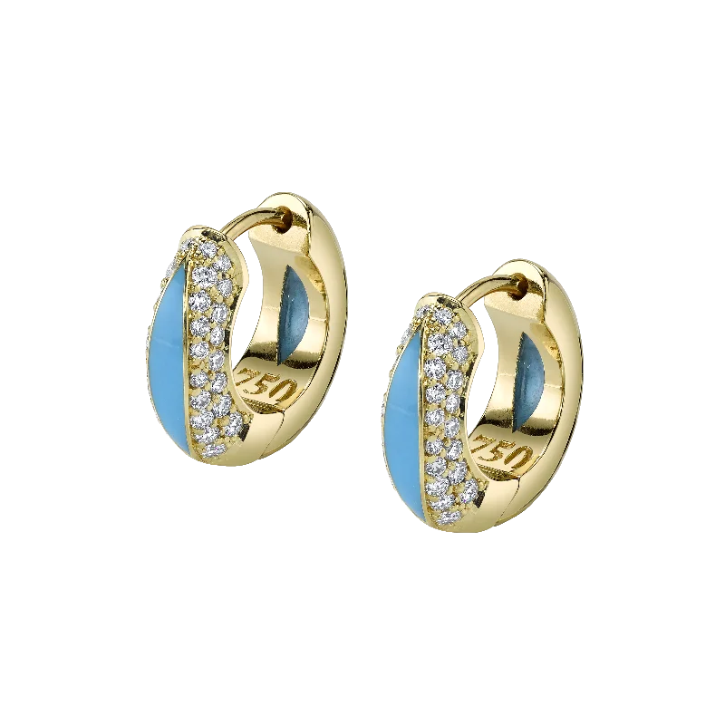 African Drop Earrings with Culture -The Perfect Huggie Earring with Robin's Egg Blue Enamel and Diamond Pave