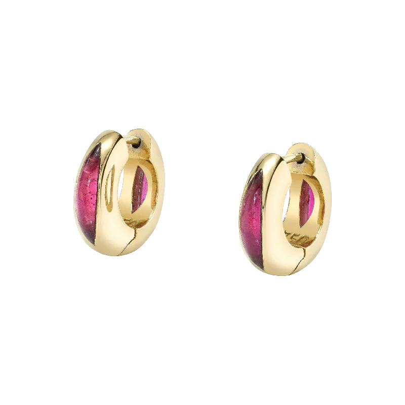 Long Drop Earrings for Dramatic -The Perfect Huggie Earring with pink Tourmaline Inlay