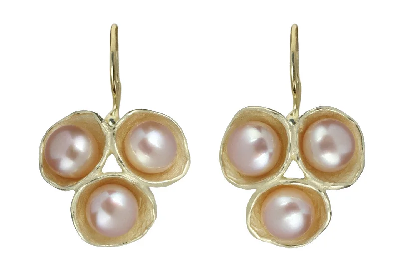 Drop Earrings for Valentine's Day -Tri-Pod Pearl Earrings with Hook