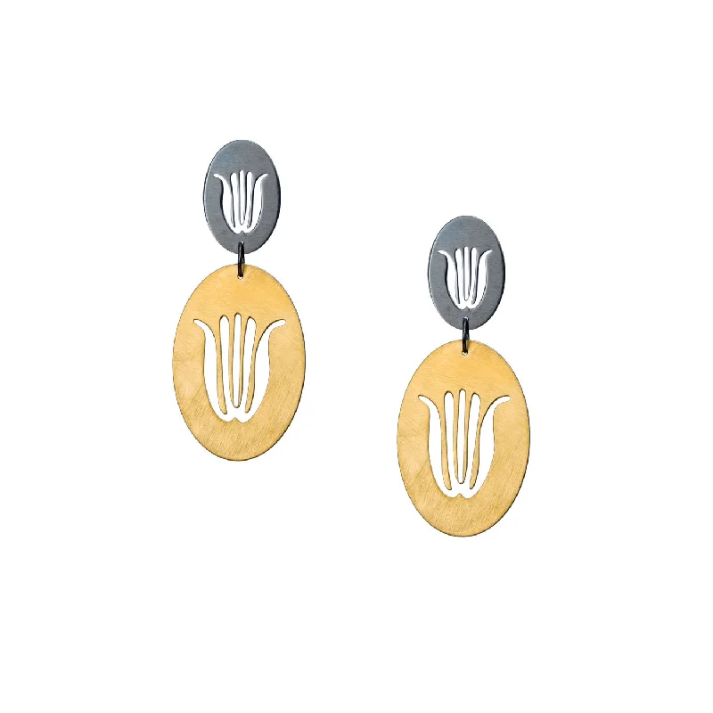 Drop Earrings for Travel Look -Tulip detailed - long earrings - silver 925 - gold plated with dark rhodium