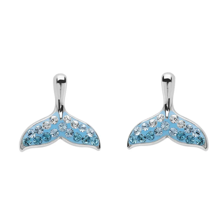 Beaded Drop Earrings for Party -Whale Tail Aqua Earrings With Swarovski® Crystals