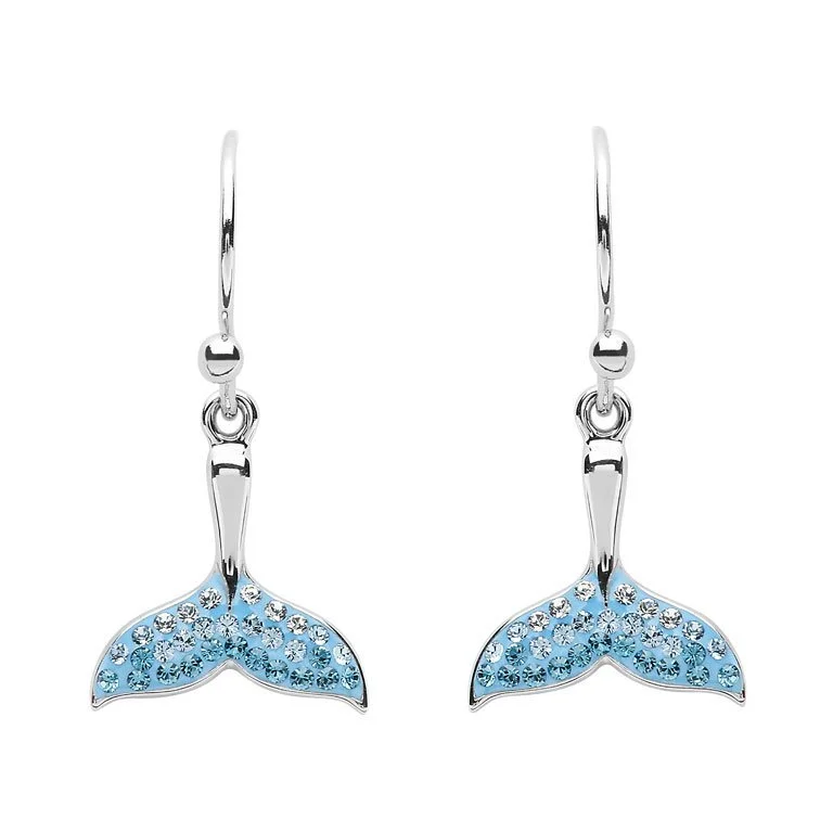 Drop Earrings with Enamel Coating -Whale Tail Drop Aqua Earrings With Swarovski® Crystals