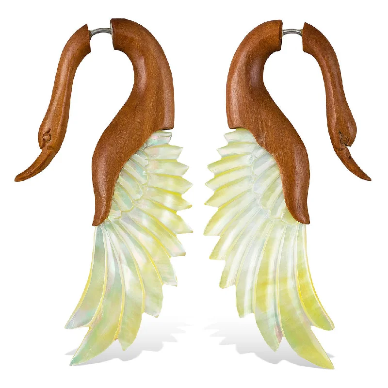 Celtic Drop Earrings with Knotwork -<span>EFWS-834<span>: </span></span>Yafah Swans - Wood with Shell