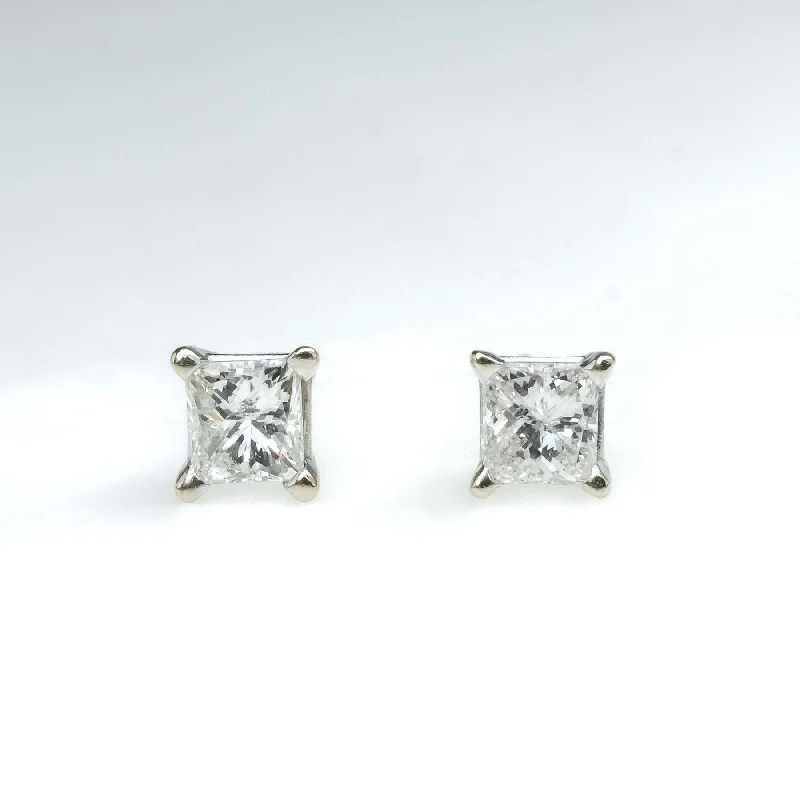 Square Stud Earrings for Modern -0.30ctw Princess Cut Diamond Stud Earrings in 14K White Gold