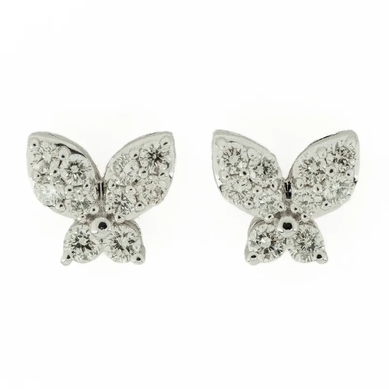 Stud Earrings for Wellness Routine -0.36ctw Diamond Accented Butterfly Stud Earrings in 14K White Gold