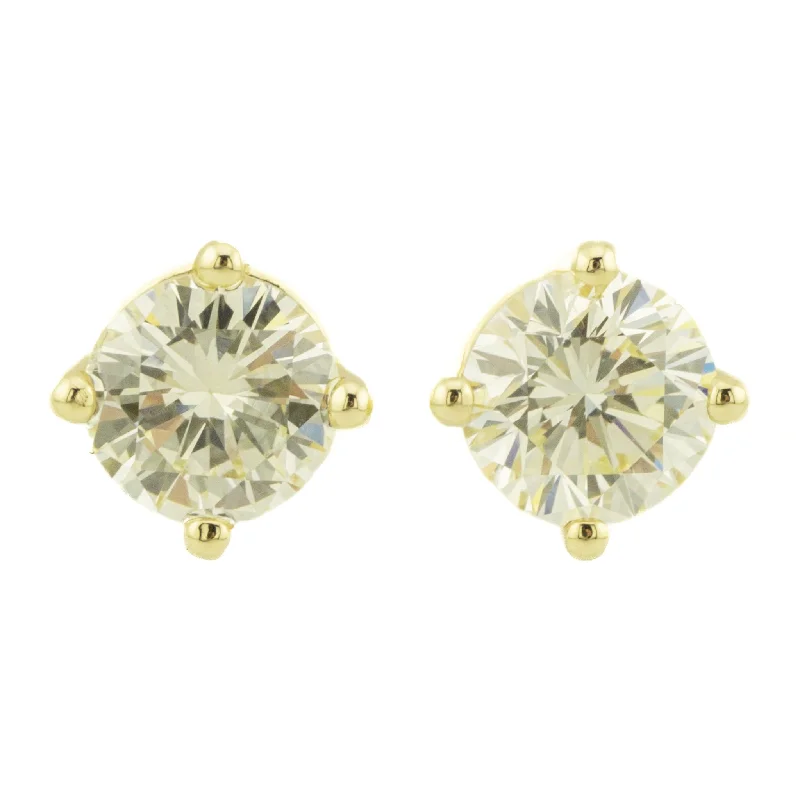 Stud Earrings for Prom Night -1.05ctw Round Diamond Solitaire Stud Earrings in 14K Yellow Gold