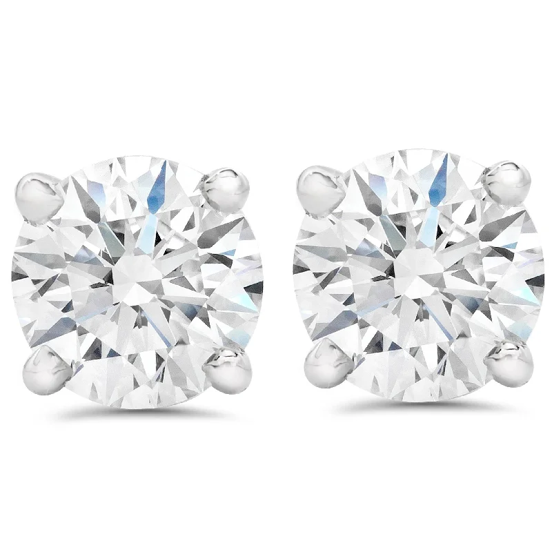 Stud Earrings with Gemstones and Beads -1 1/2 ct Round Round Diamond Studs with Screw Backs 14k White Gold Enhanced