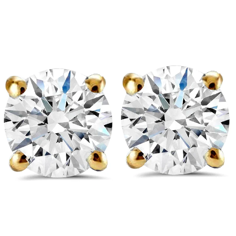 Stud Earrings for Valentine's Day -1 1/2 ct Round Round Diamond Studs with Screw Backs 14k Yellow Gold Enhanced