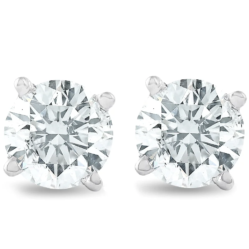 Stud Earrings with Knot Designs -1 1/4 CT T.W. 14K White Round Cut Studs Earrings With Screw Backs