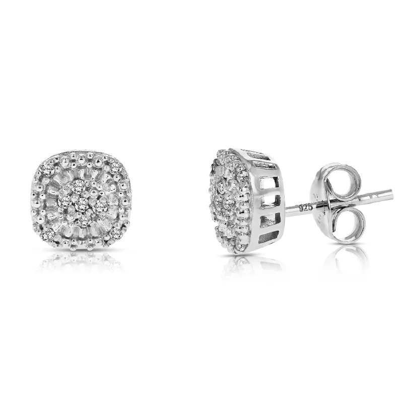 Lead Free Stud Earrings for Health -1/10 cttw Diamond Earrings .925 Sterling Silver with Rhodium Plating