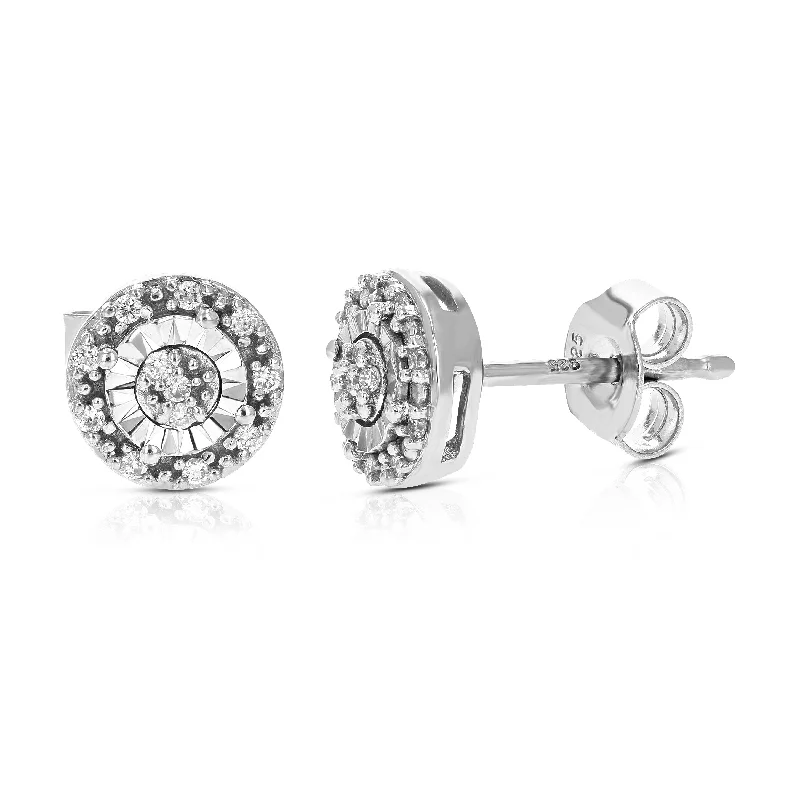 Stud Earrings with Gemstones and Beads -1/10 cttw Lab Grown Diamond Round Cut Stud Earrings .925 Sterling Silver Prong Set