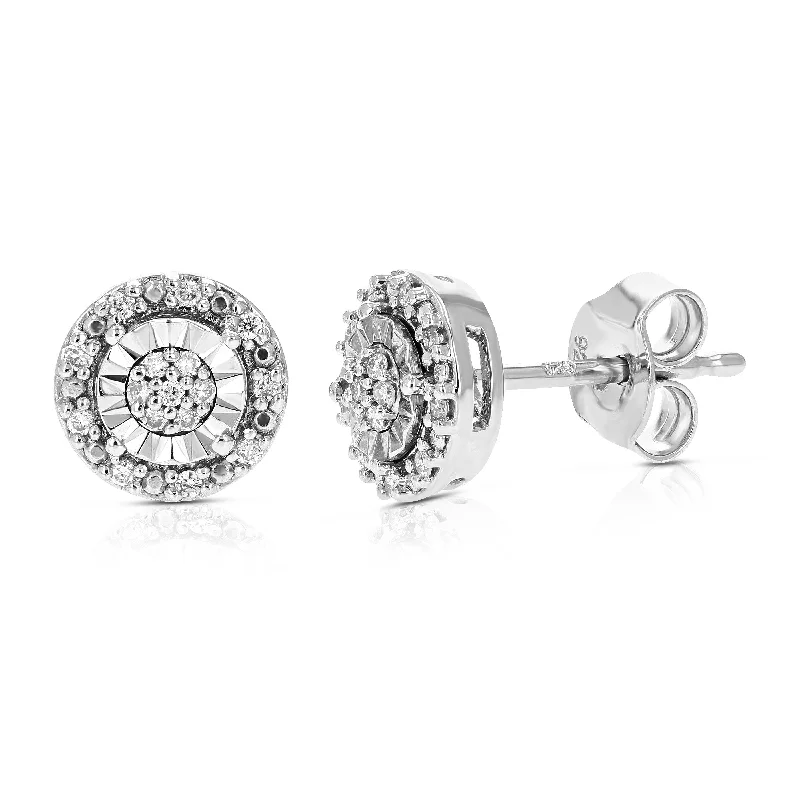 Triple Stud Earrings for Layered -1/10 cttw Round Cut Lab Grown Diamond .925 Sterling Silver Stud Earrings In Prong Set