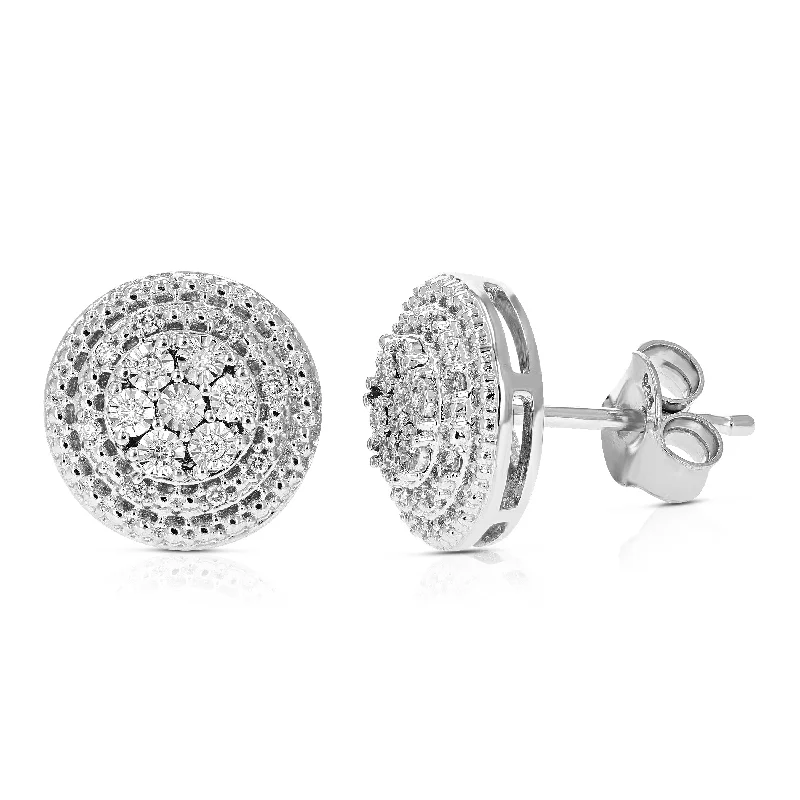 Maximalist Stud Earrings for Bling -1/10 cttw Round Cut Lab Grown Diamond Prong Set Stud Earrings in .925 Sterling Silver with Push Back