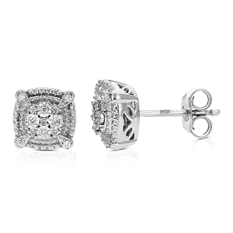 1/10 cttw Round Cut Lab Grown Diamond Stud Earrings in .925 Sterling Silver with Push Back