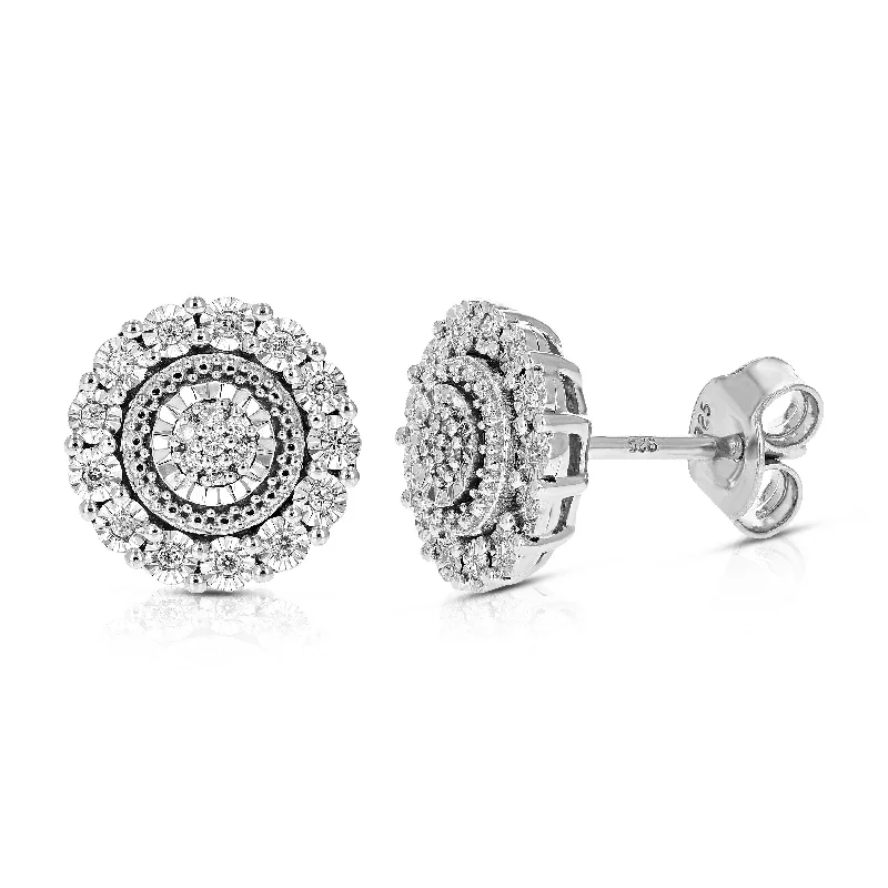 Retro Stud Earrings for Nostalgia -1/10 cttw Round Cut Lab Grown Diamond Stud Earrings in .925 Sterling Silver