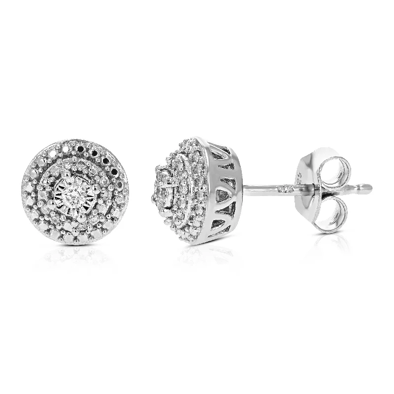 Indian Stud Earrings with Intricacy -1/10 cttw Round Cut Lab Grown Diamonds Stud Earrings in .925 Sterling Silver Beautiful Prong Settings