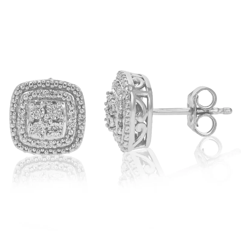 Gothic Stud Earrings with Dark Tone -1/10 cttw Round Lab Grown Diamond Prong Set .925 Sterling Silver Stud Earrings