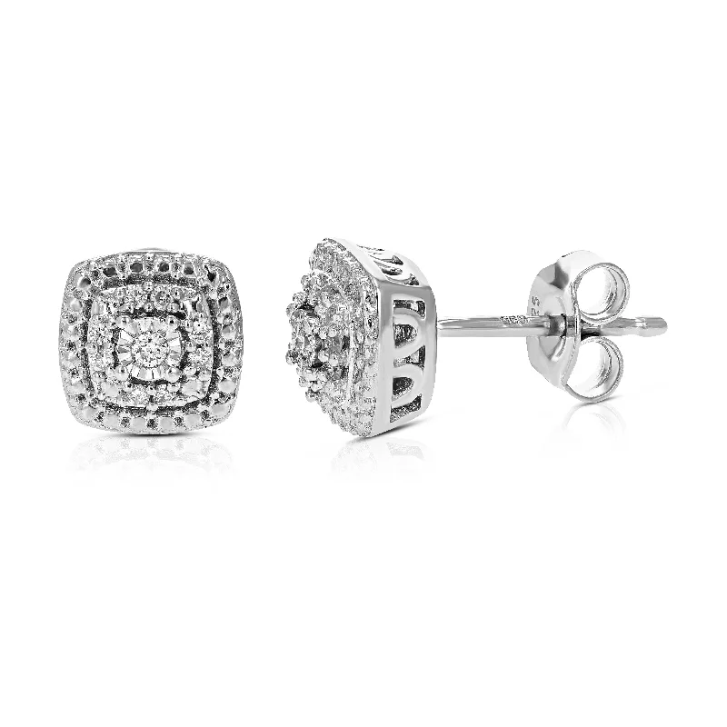 Magnetic Closure Stud Earrings for Easy -1/10 cttw Round Lab Grown Diamond Stud Earrings .925 Sterling Silver Prong Settings