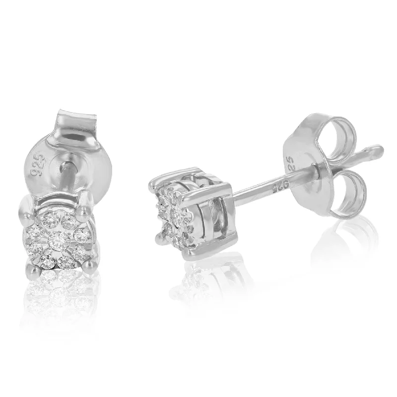 Stud Earrings with Crystals -1/12 cttw Round Lab Grown Diamonds Stud Earrings in .925 Sterling Silver Prong Set