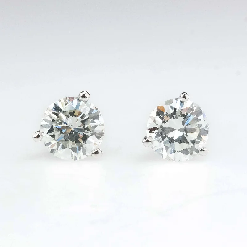 Bohemian Stud Earrings with Tassels -1.12ctw Round Diamond Solitaire Martini Stud Earrings in 14K White Gold