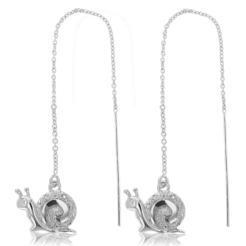 Tarnish Resistant Stud Earrings for Longevity -1/14 cttw Diamond Dangle Threader Earrings Brass With Rhodium Plating Snail