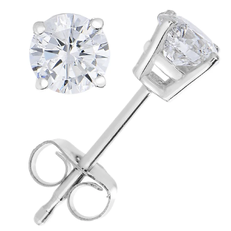 Stud Earrings with Leaf Motifs -1/2 cttw Diamond Stud Earrings 14K White Gold Push Backs Round 4 Prong Basket