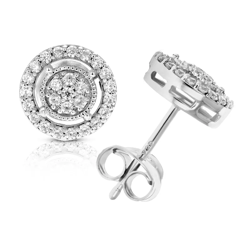 Stud Earrings with Knot Designs -1/2 cttw Diamond Stud Earrings Composite in .925 Sterling Silver With Rhodium