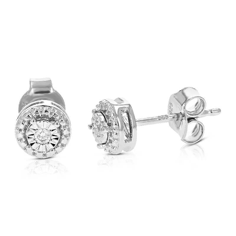 African Stud Earrings with Culture -1/20 cttw Round Lab Grown Diamond Stud Earrings in .925 Sterling Silver Prong Set