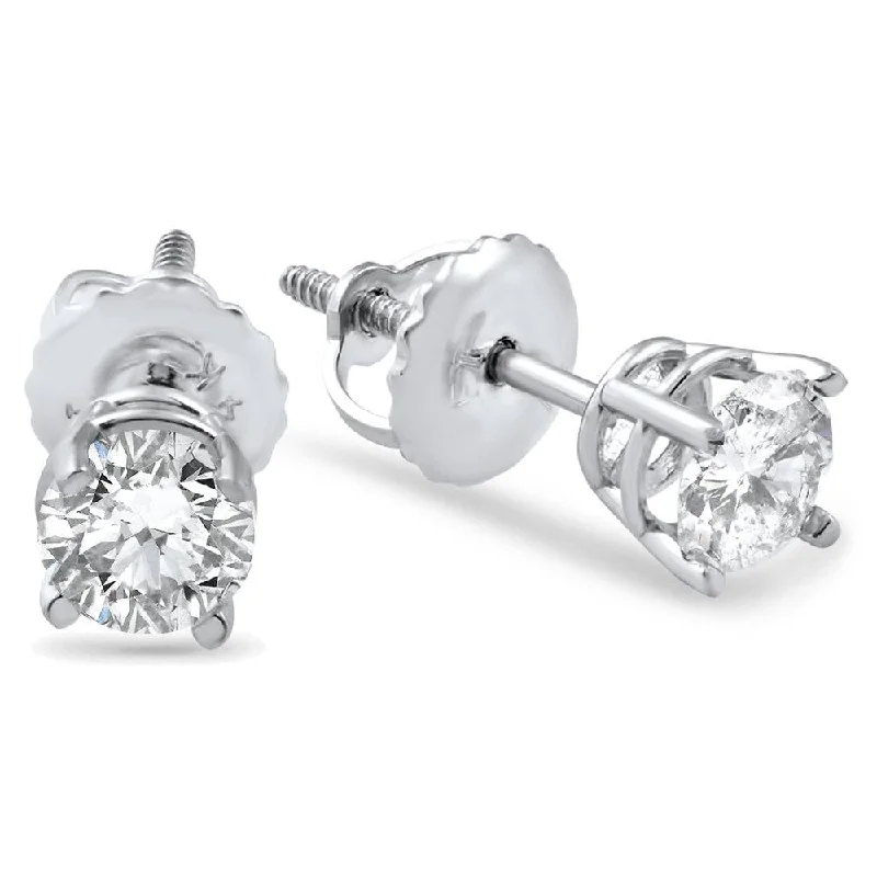 Stud Earrings with Wave Designs -1/2ct Diamond Stud Earrings Solid 14K Yellow or White Gold Screw Back