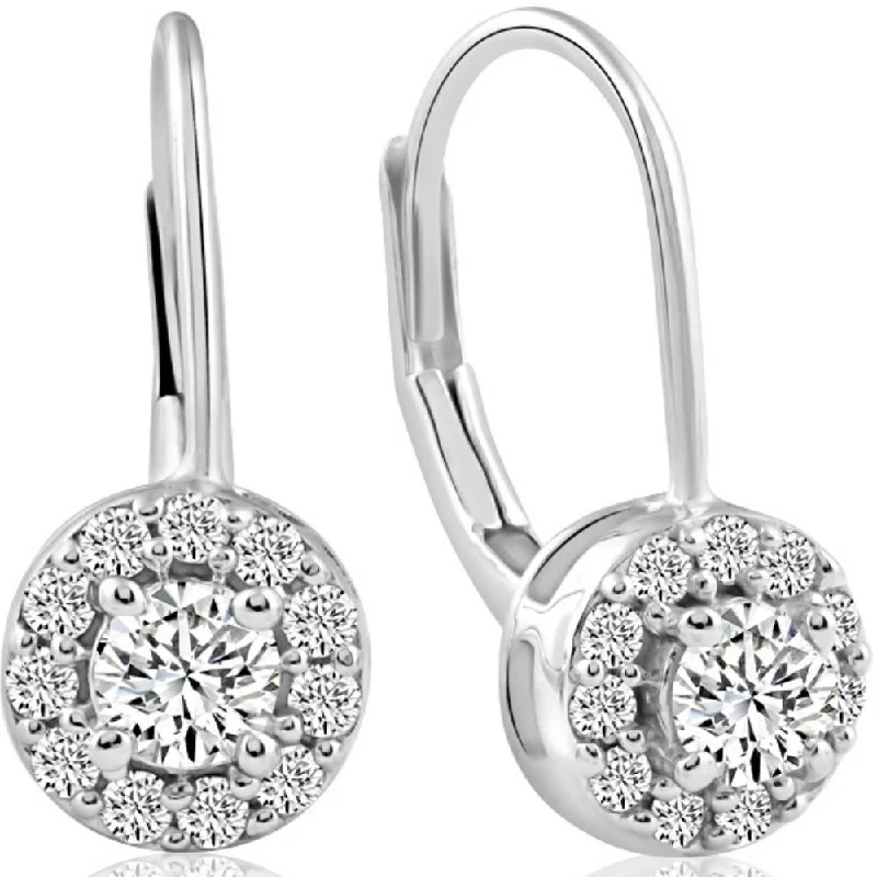 Punk Stud Earrings with Spikes -1/2Ct Halo Diamond Hoops With Lever Backs in White or Yellow Gold