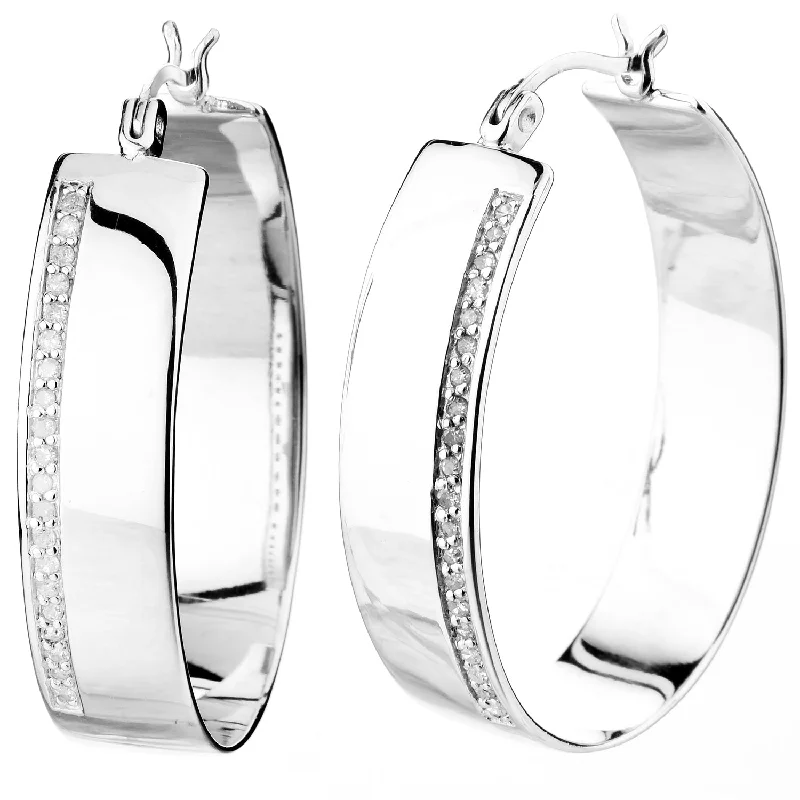 Stud Earrings with Rhinestones -1/4 cttw Diamond Hoop Earrings .925 Sterling Silver with Rhodium Round 1.50 Inch