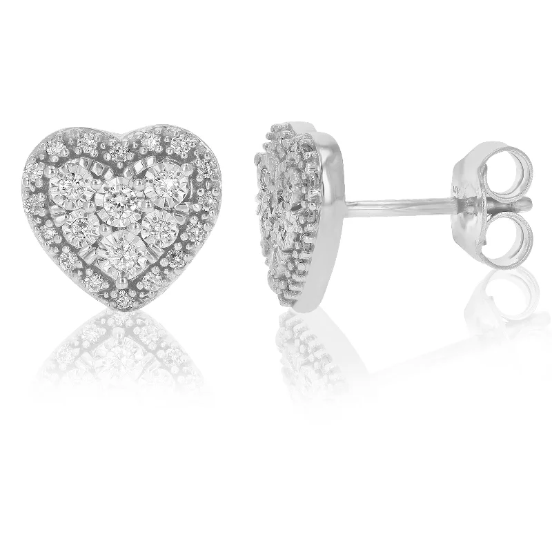 Star Shaped Stud Earrings for Charm -1/4 cttw Lab Grown Diamond Heart Stud Earrings .925 Sterling Silver Prong Set