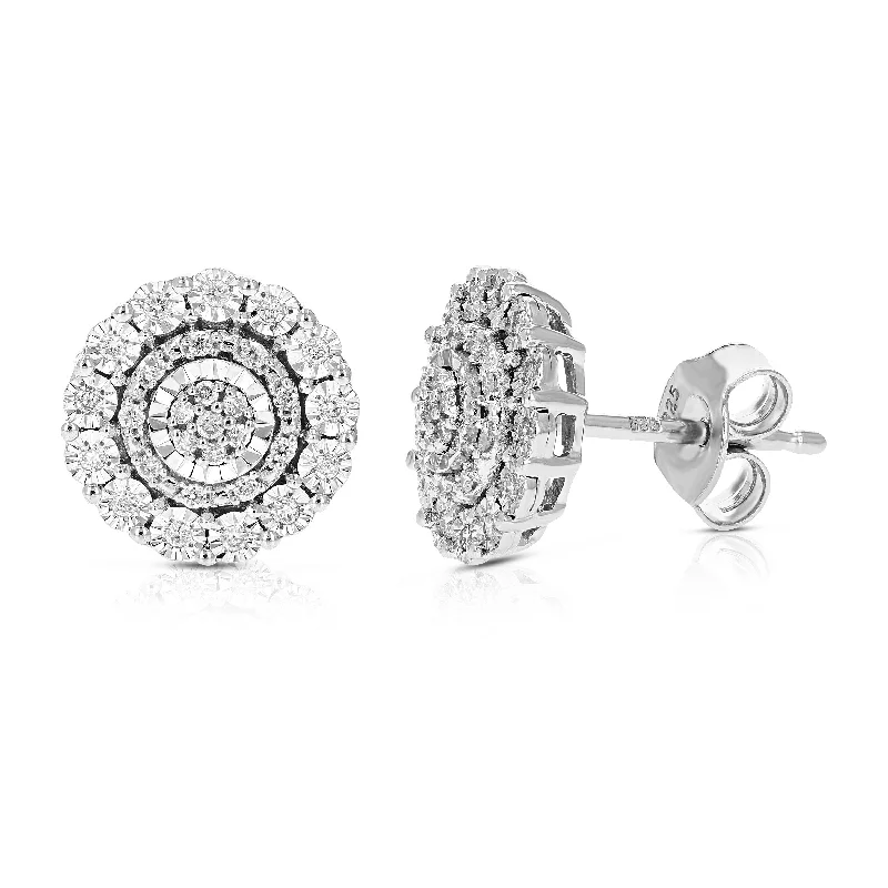 Stud Earrings with Star Motifs -1/4 cttw Round Cut Lab Grown Diamond Prong Set Stud Earrings in .925 Sterling Silver