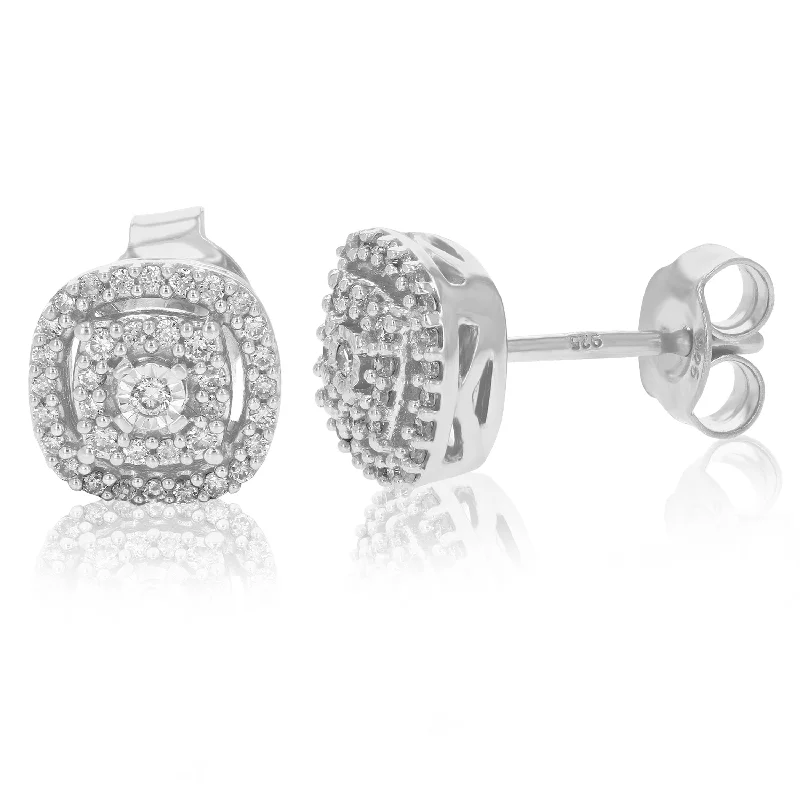 Stud Earrings with Matte Finish -1/4 cttw Round Cut Lab Grown Diamond Stud Earrings .925 Sterling Silver Prong Set