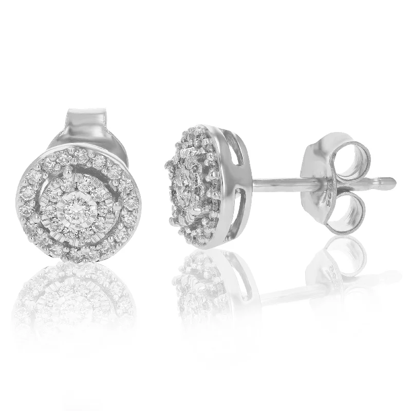 Ethnic Stud Earrings with Tribal Design -1/4 cttw Round Cut Lab Grown Diamond Stud Earrings .925 Sterling Silver Prong Settings