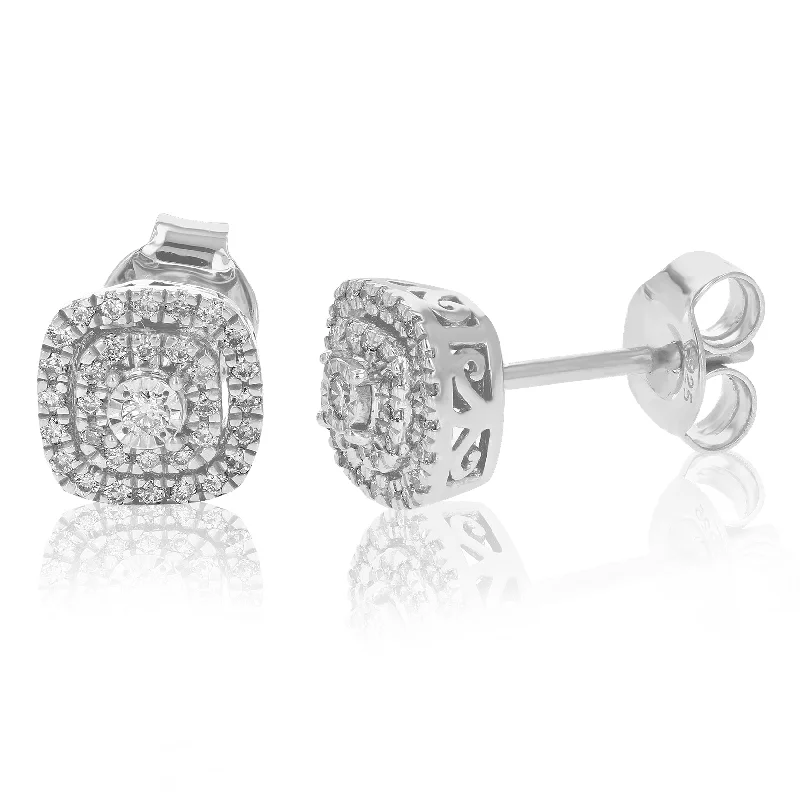 Stud Earrings with Chevron Designs -1/4 cttw Round Cut Lab Grown Diamond Stud Earrings Square Shape .925 Sterling Silver Prong Set