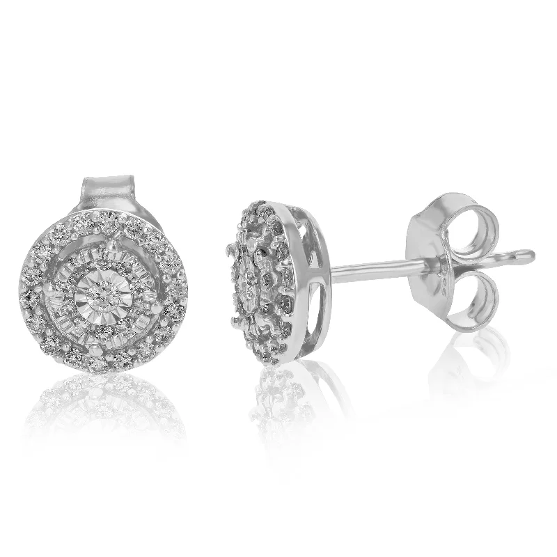 Vintage Stud Earrings with Patina -1/4 cttw Round Lab Grown Diamond .925 Sterling Silver Stud Earrings Prong Set