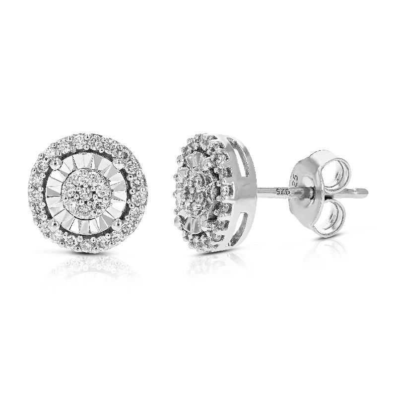 Stud Earrings for Christmas Party -1/4 cttw Round Lab Grown Diamond Stud Earrings .925 Sterling Silver Prong Settings Push Backs