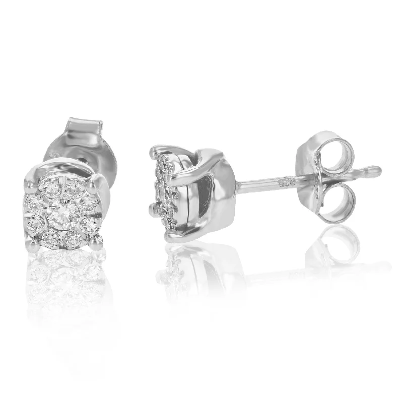 Stud Earrings with Enamel -1/4 cttw Round Lab Grown Diamonds Stud Earrings in .925 Sterling Silver Prong Set