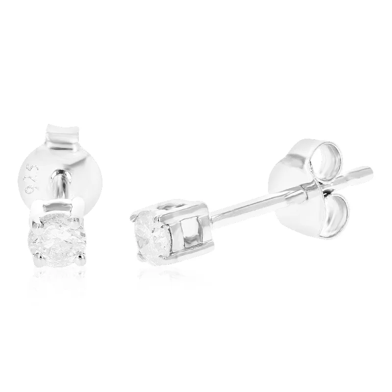 Lead Free Stud Earrings for Health -1/5 cttw Diamond Stud Earrings .925 Sterling Silver Round 4 Prong with Push Backs