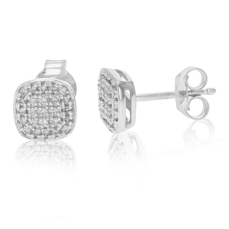 Stud Earrings with Embossed Patterns -1/5 cttw Lab Grown Diamond Square Stud Earrings In .925 Sterling Silver Prong Set