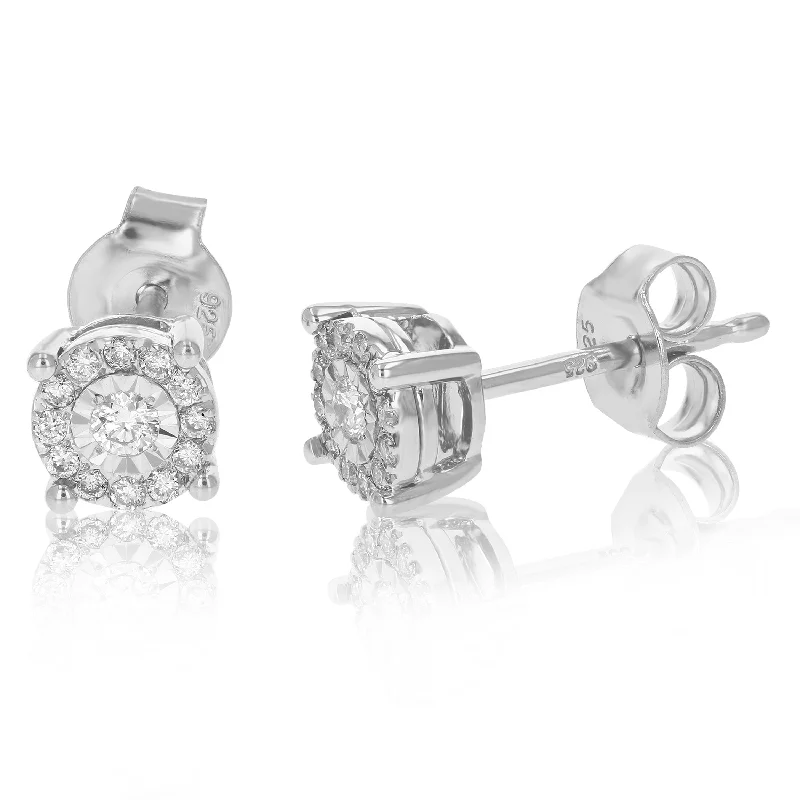 Stud Earrings with Gemstones and Beads -1/5 cttw Lab Grown Diamond Stud Earrings Round Cut and Prong Set On .925 Sterling Silver