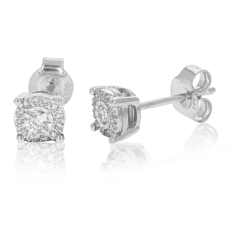 Magnetic Closure Stud Earrings for Easy -1/5 cttw Round Cut Lab Grown Diamond Stud Earrings .925 Sterling Silver Prong Set